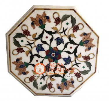24"x24" Inch White Marble Coffee Table Top Arts Marquetry Outdoor Decor E534