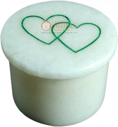 2"x2" Marble White Ring Trinket Box Heart Shape Malachite Stone Columbus Gifts