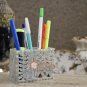 3" Soapstone Pen Storage Holder lattice Elephant Inlaid Design Office Desk Deco