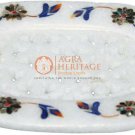 4"x3" Marble White Top Soap Dish Bar Lapis Inlay Pietradura Floral Veterans Gift