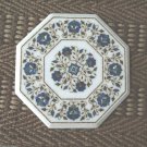 13" White Marble Coffee Small Table Top Lapis Lazuli Inlay Floral Christmas Gift
