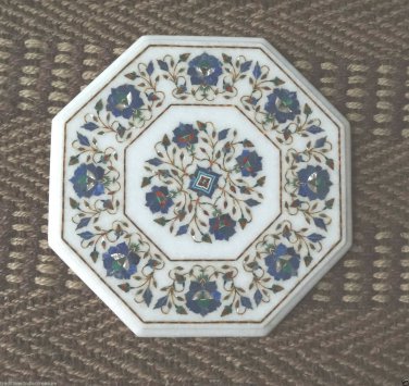 13" White Marble Coffee Small Table Top Lapis Lazuli Inlay Floral Christmas Gift