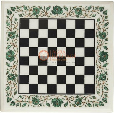 White Chess Indoor Set Handmade Chess Board Game Malachite Inlaid Marquetry Art