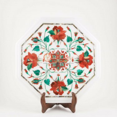 15"x15" Marble End Tables Carnlian Coffee Table Top Marquetry Inlaid Arts Decor
