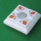 4" Decorative Handmade Marble White Ashtray Hakik Inlay Design Patio Decor E730