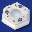 4" Marble White Smoking Ash Tray Precious Inlay Stone Bedroom Table Decor E728
