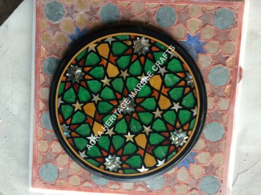 Black Round Marble Small Coffee Top Table Multi Inlay Arts Bedroom Decor H5390