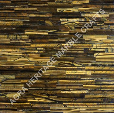 12" Marble Coffee Cafe Table Top Golden Tiger Eye Brick Inlay Decor Hallway E225