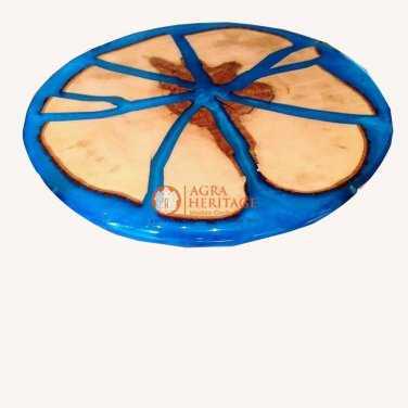 Epoxy Blue resin Wooden Design Handmade Coffee Dining Table Top Resort Interior