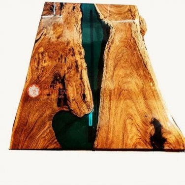 Deep Green Resin River Dining Table Tops Handmade Luxury Furniture Living Decor