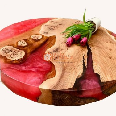 Red Resin Epoxy Wooden Handmade Customize Table Top Handmade Living Decor Table