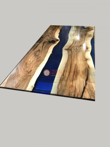 Blue Resin Walnut Restaurant Luxury Dining Table Top Live Edge Design Patio Deco