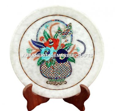 White Marble Small Coffee Table Top Inlay Marquetry Design Furniture Decor H2006