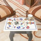 Marble Small Marble Top Table With Wooden Stand Multi Stone Floral Art Gift Deco
