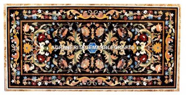 Black Marble Dining Table Top Scagliola Inlay Decorative Furniture Art H3016