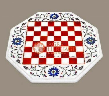 Marble Chess Coffee Table Top Lapis Lazuli Floral Marquetry Inlaid Cafeteria Art