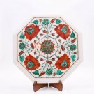 13"x13" Marble White Cafeteria Table Top Carnelian Marquetry Floral Fine Art Dec