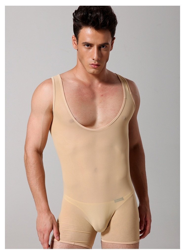 #661 Howeray men's sexy underwear lingerie mesh transparent bodysuits lounge sleep wear onesie