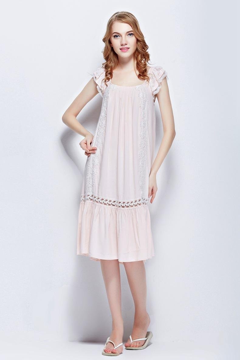 Pink 100% cotton women's clothing sexy lace sleeveless sleepwear nightgowns