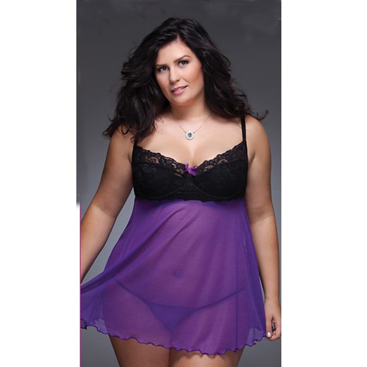 Large size XXXL women sexy exotic lingerie mesh gauze pajamas chemise baby dolls nightgowns #4096