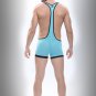 Blue Men's mesh perforated bodysuit wrestling singlet underwear #1001-LT1