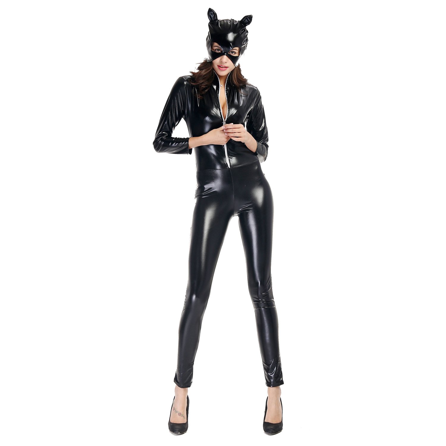 #14032 Halloween clothing women's faux leather one-pieces catwomen jumpsuits constumes