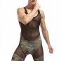 Men's sexy underwear camouflage wrestling singlet mesh stitching bodysuit one-piece siamese #M436