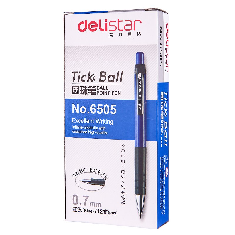 #6505 Deli Stationery office school 0.7mm Blue Ink telescopic pen ballpoint pen 12pcs/box