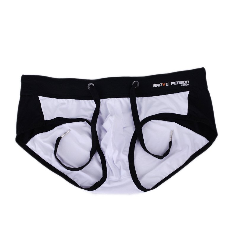 White Men's summer drawstring swimming briefs beachwear swimwear #BR1135