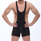 Black Men's mesh perforated bodysuit wrestling singlet underwear #LT2