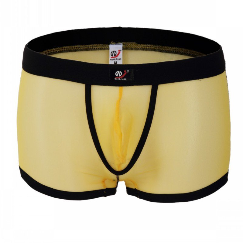 3pcs Yellow men's sexy underwear mesh gauze boxer briefs #2003PJ