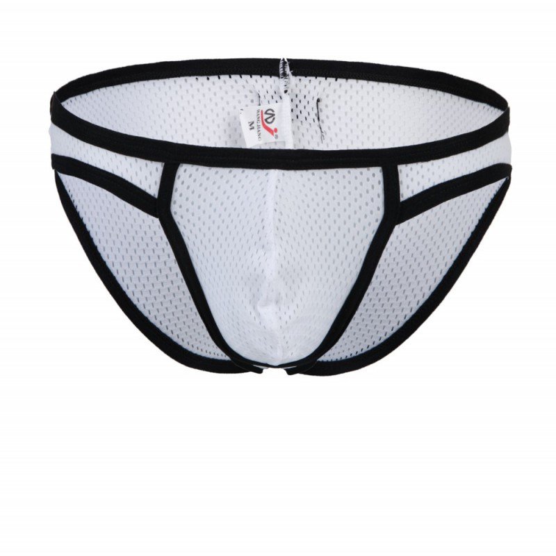 White 3pcs Men's sexy underwear mesh perfortated briefs #1001SJ