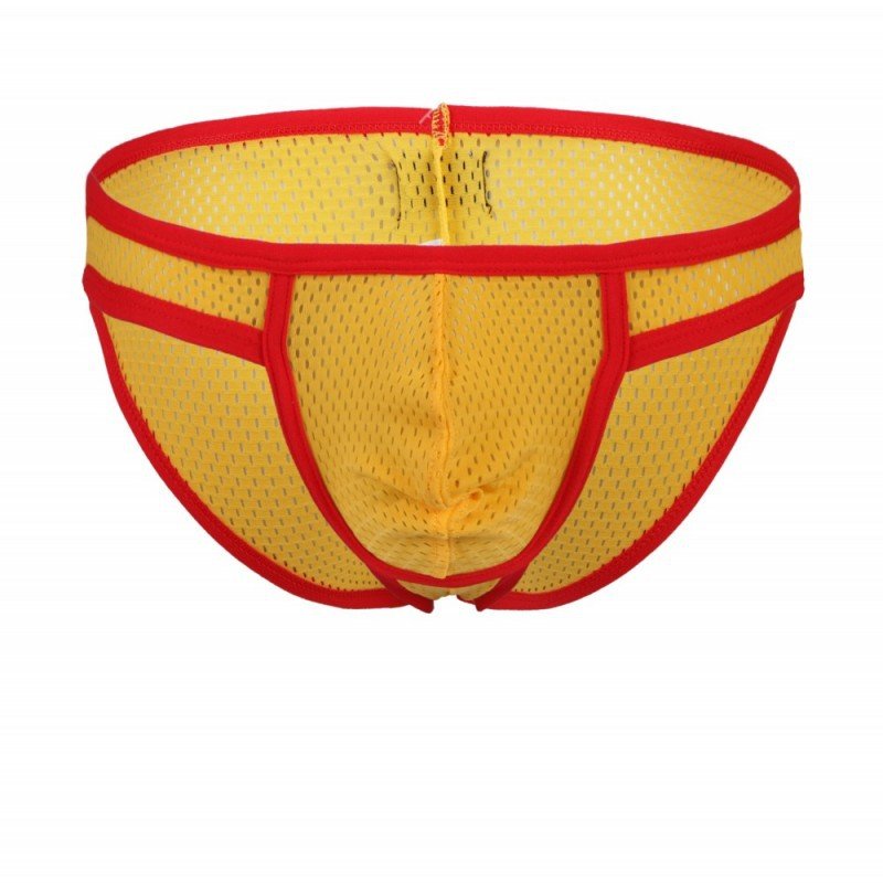 Yellow 3pcs Men's sexy underwear mesh perfortated briefs #1001SJ