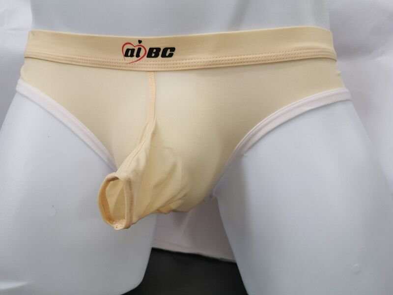3pcs Beige men's sexy underwear ice silky JJ tube briefs #06HSJ