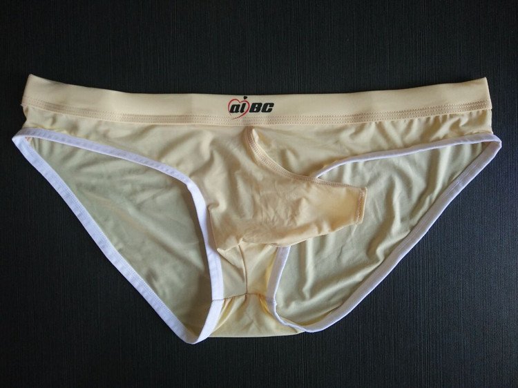 3pcs Beige men's sexy underwear ice silky JJ tube briefs 06HSJ
