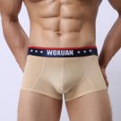 Beige 3pcs sexy men's underwear ice silk see-through boxer briefs #012PJ