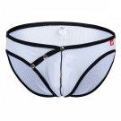 White 3pcs men's sexy underwear buckles mesh holes briefs #4003SJ