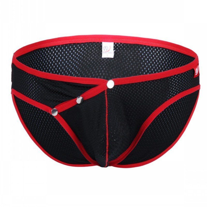 Black 3pcs men's sexy underwear buckles mesh holes briefs #4003SJ