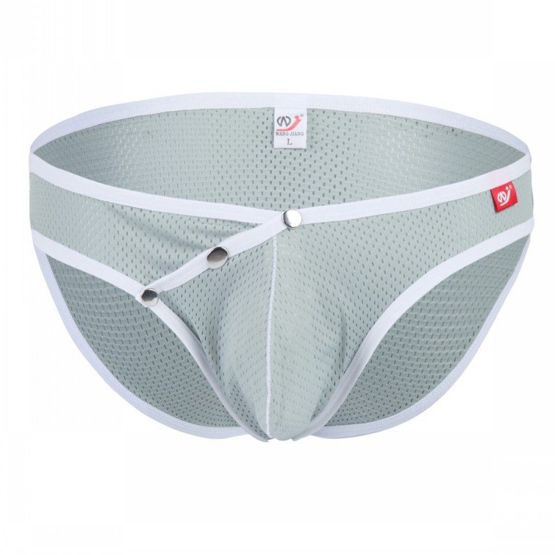 Gray 3pcs men's sexy underwear buckles mesh holes briefs #4003SJ