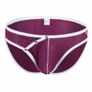 Purple 3pcs men's sexy underwear buckles mesh holes briefs #4003SJ