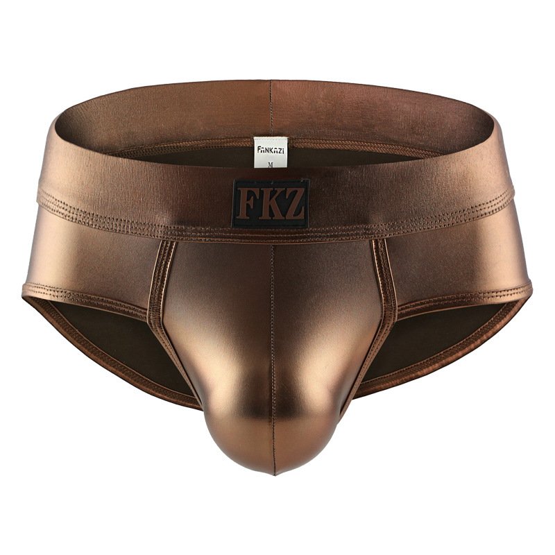 Men's sexy underwear 3pcs faux leather metallics Gold briefs panties #FA5006SJ
