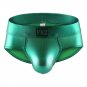 Men's sexy underwear 2pcs faux leather metallics green briefs #FA5006