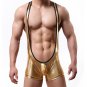 Men's sexy underwear faux leather metallic gold bodysuit wrestling singlet #111