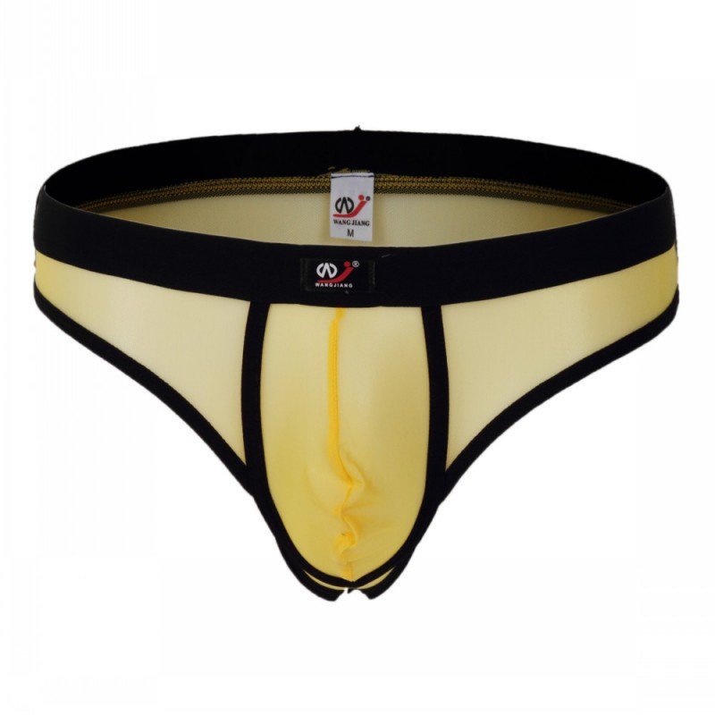 3pcs Yellow men's sexy underwear mesh gauze thong t-string #2003DK
