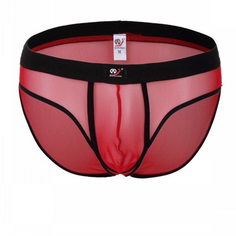 Red 3pcs men's sexy underwear mesh gauze briefs underpants #2003SJ