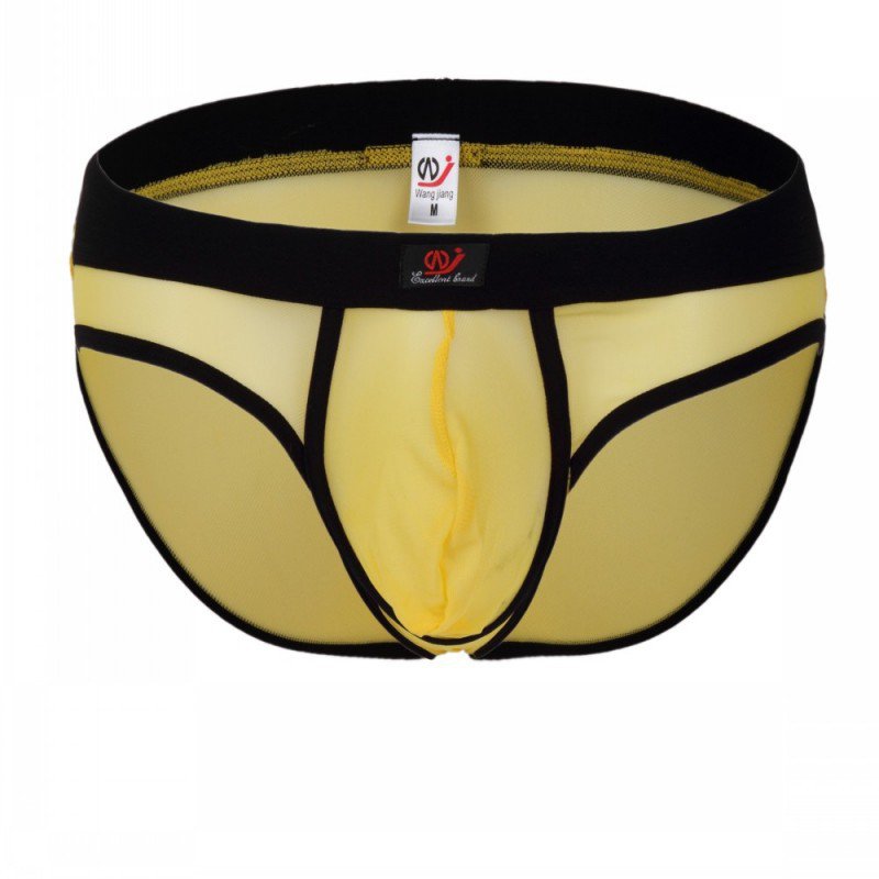 Yellow 3pcs men's sexy underwear mesh gauze briefs underpants #2003SJ