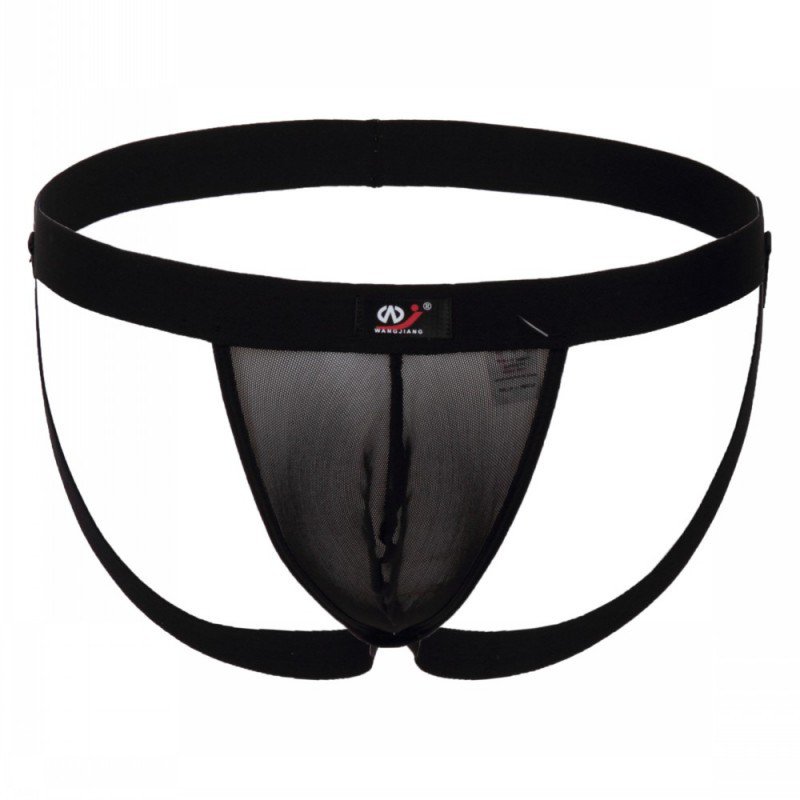 3pcs Black gay men's sexy underwear mesh guaze cut-out double thong #2003SD