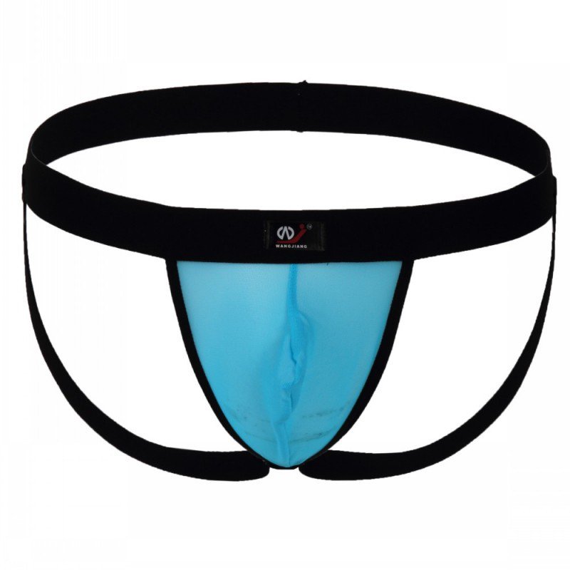 3pcs Blue gay men's sexy underwear mesh guaze cut-out double thong #2003SD