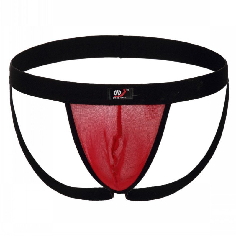 3pcs Red gay men's sexy underwear mesh guaze cut-out double thong #2003SD