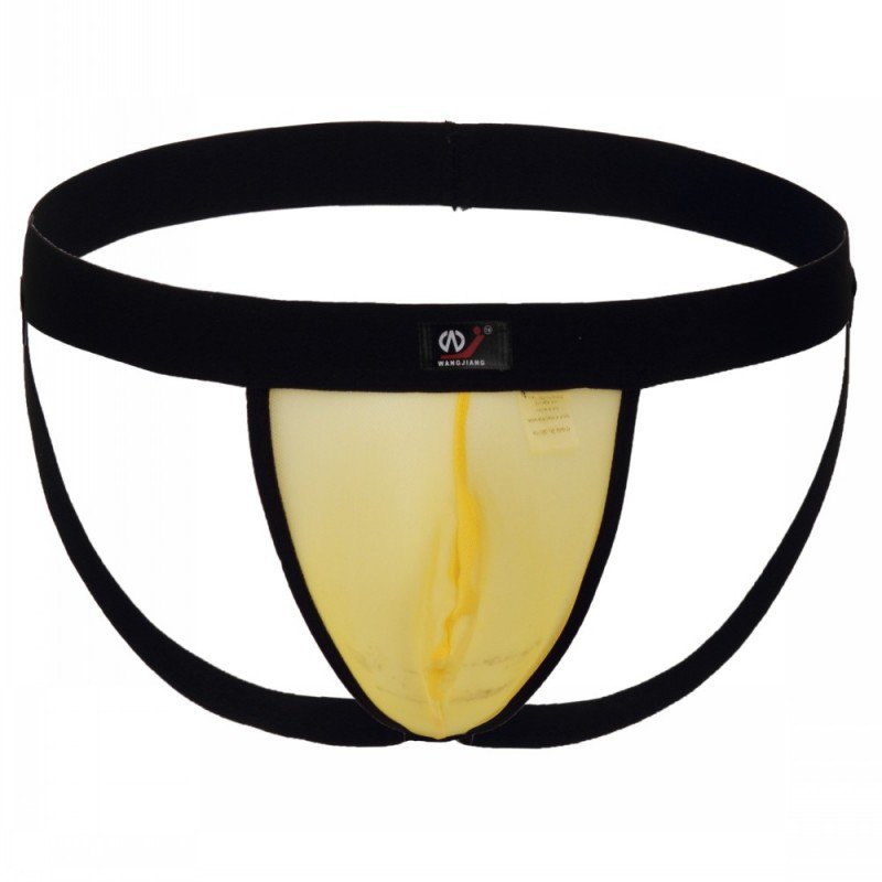 3pcs Yellow gay men's sexy underwear mesh guaze cut-out double thong #2003SD